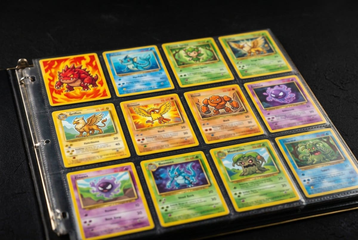 Close-up of a full 12-pocket binder page with cards