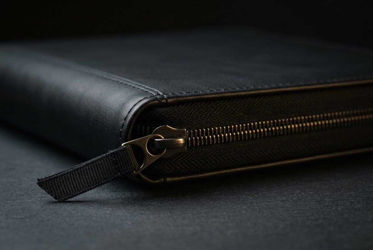 Detail of the zipper on a closed Pokémon binder