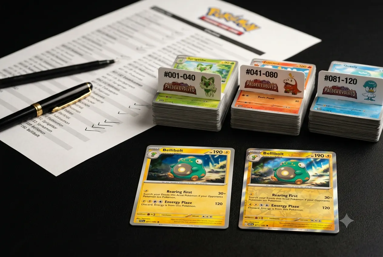 Checklist met gesorteerde Pokémon-kaarten per setnummer