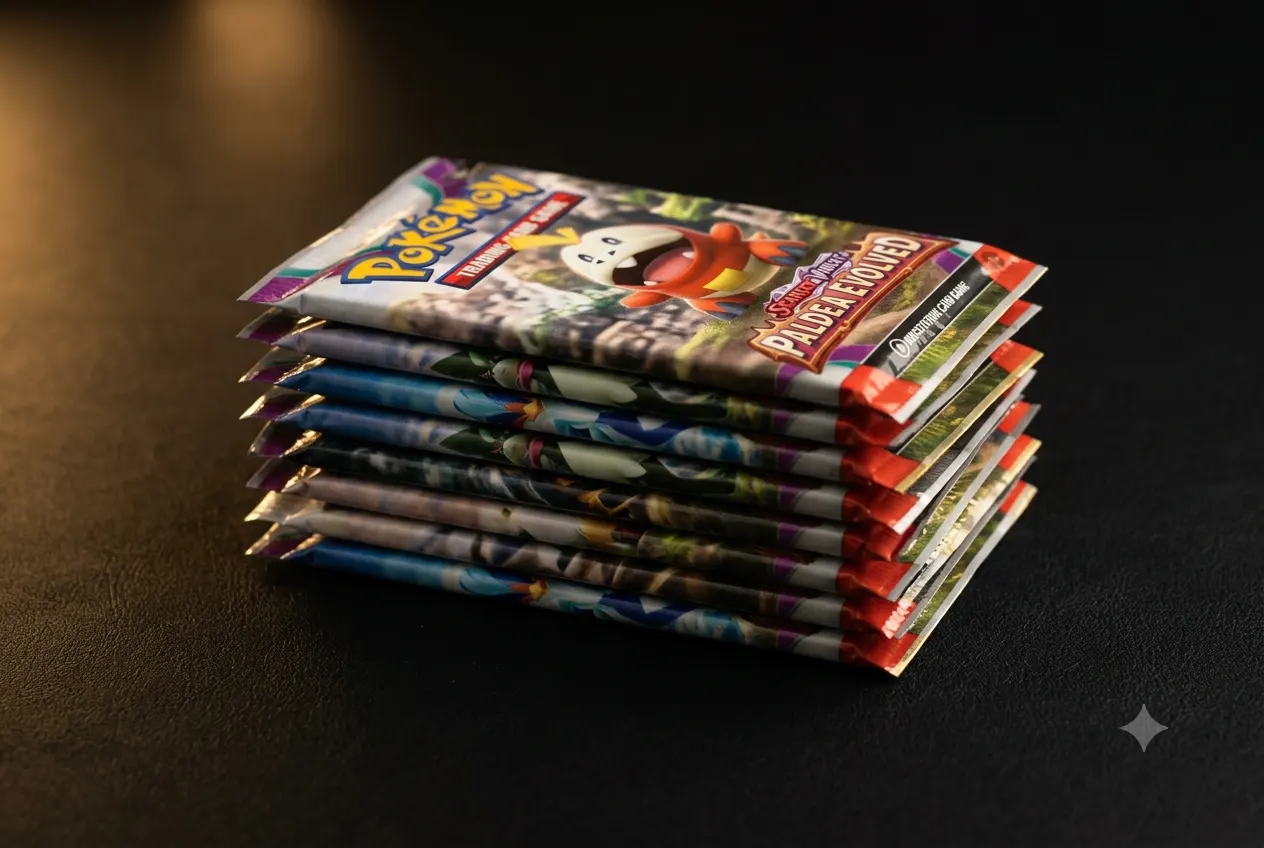 Stapel booster packs van dezelfde Pokémon-set