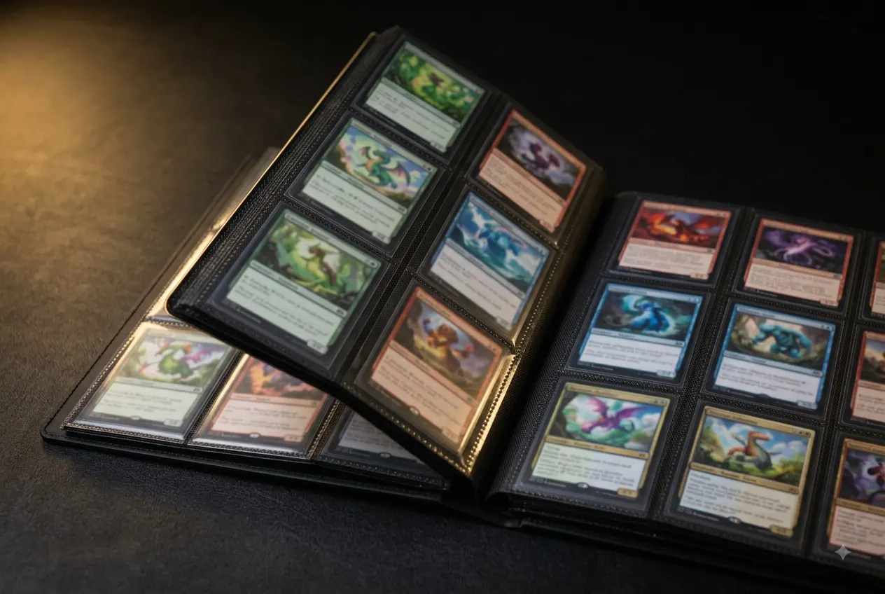 Open 9-pocket binder filled with Pokémon cards
